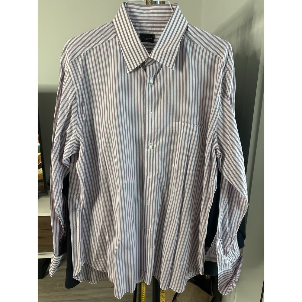 Ermenegildo Zegna Mens XL Stripe Button Front Long Sleeve Dress Shirt